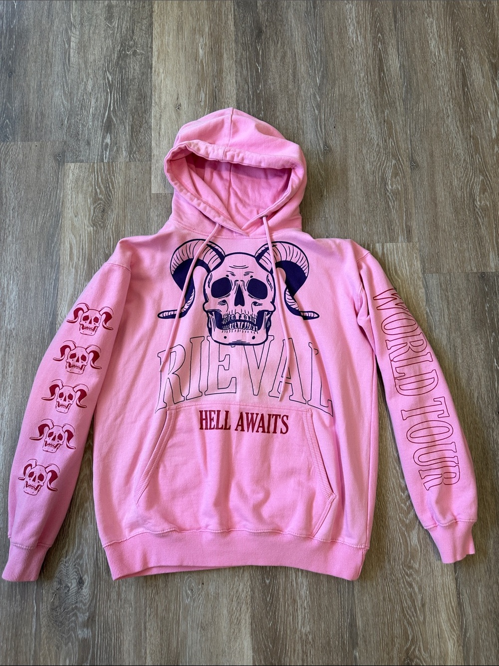 Pink Graphic Skull Hoodie - "Rieval" Hell Awaits